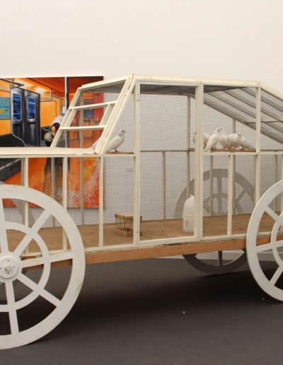 Andon van Dalen, The Pigeon Car, 1987, wood, wire, live pigeons, P.P.O.W., New York, NY