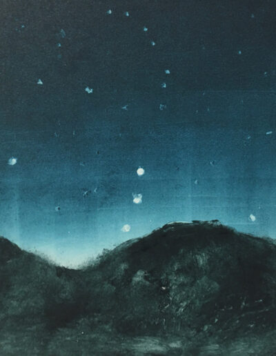 Orion Rising over Snake Hills, 2021, monotype on paper, 8x10 inches
